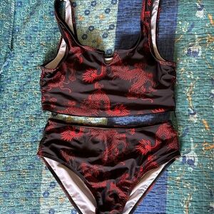 Women's Black and Red Dragon Print Bikini
